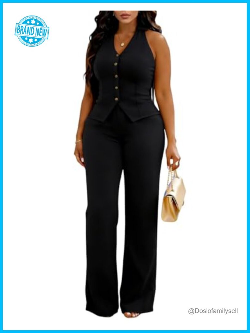 Women's Sleeveless Vest and Wide Leg Pant Suit Set Polyester Spandex Work Office